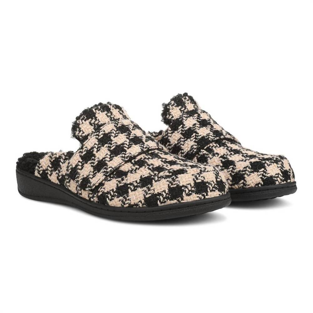 NEW VIONIC women's gemma ii slipper in black & cream houndstooth